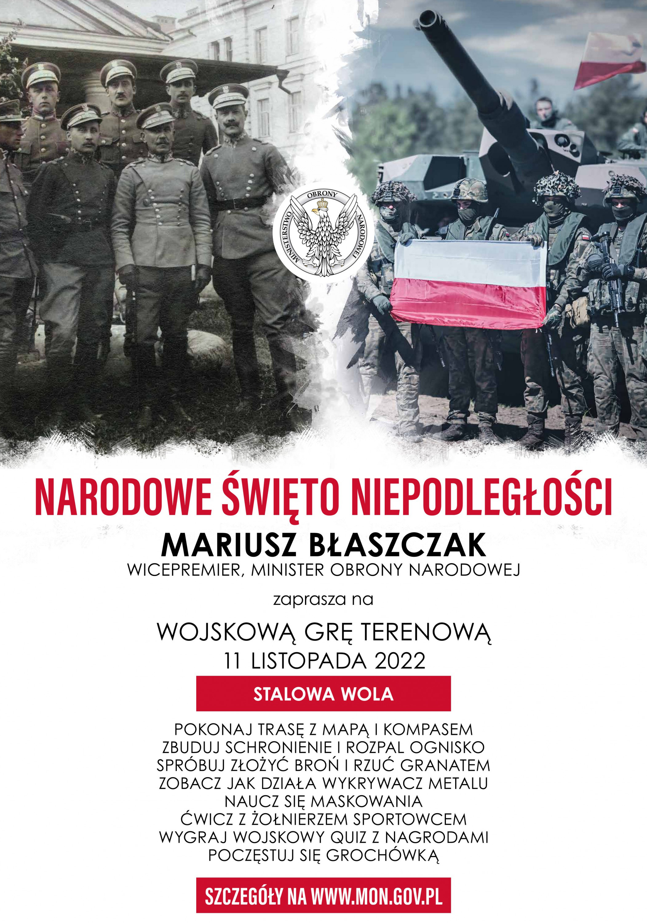 żołnierze polscy dawniej i dziś wraz z napisem Narodowe Święto Niepodległości