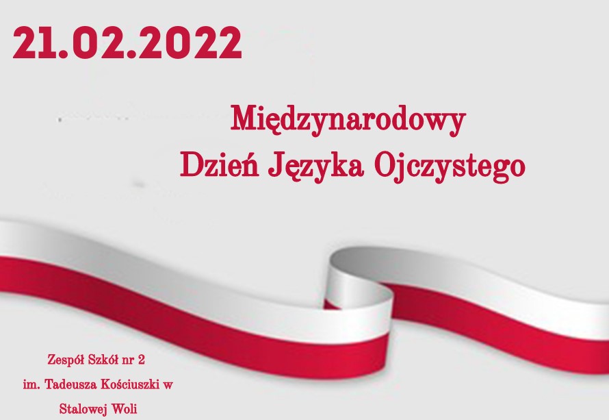 Napis "Międzynarodowy Dzień Języka Ojczystego" oraz wstęga w barwach polskiej flagi