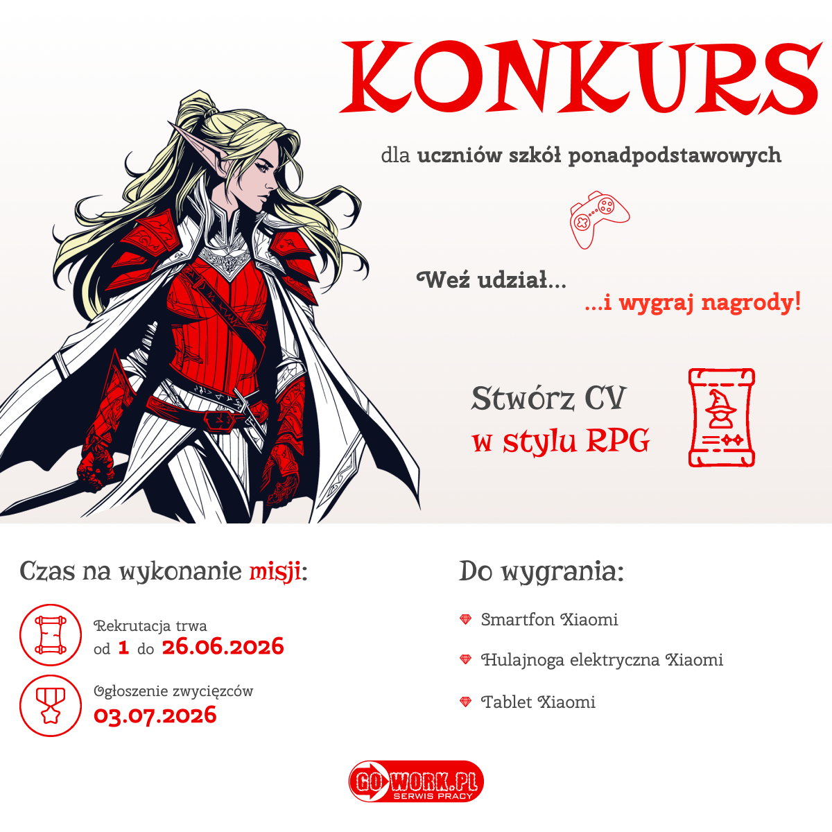 Plakat konkursu na CV w stylu RPG