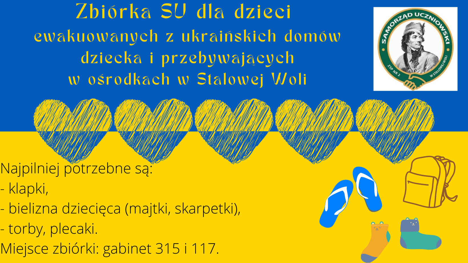 Flaga niebiesko żółta z sercami w środku Flaga niebiesko żółta z sercami w środku