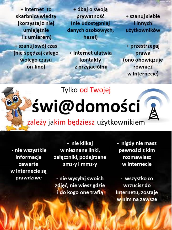 Hasła promujące bezpieczeństwo w Internecie na tle piekła i nieba Hasła promujące bezpieczeństwo w Internecie na tle piekła i nieba