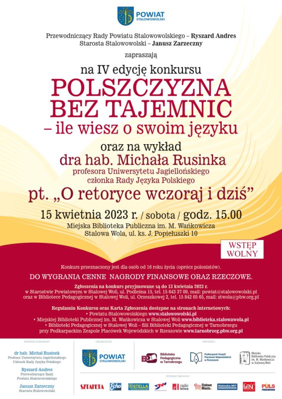 Plakat konkursu: "Polszczyna bez tajemnic - ile wiesz o swoim języku"