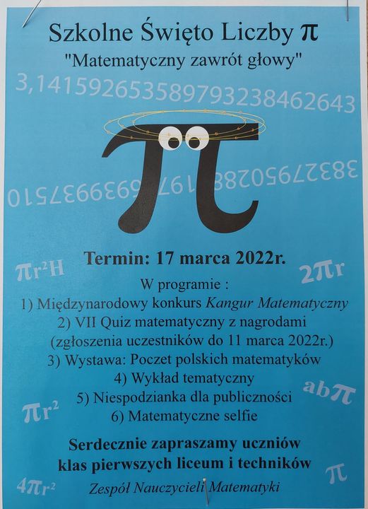 Plakat - Szkolne Święto Liczby Pi