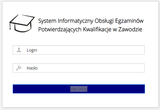 Ekran logowania do portalu zdającego egzaminy zawodowe