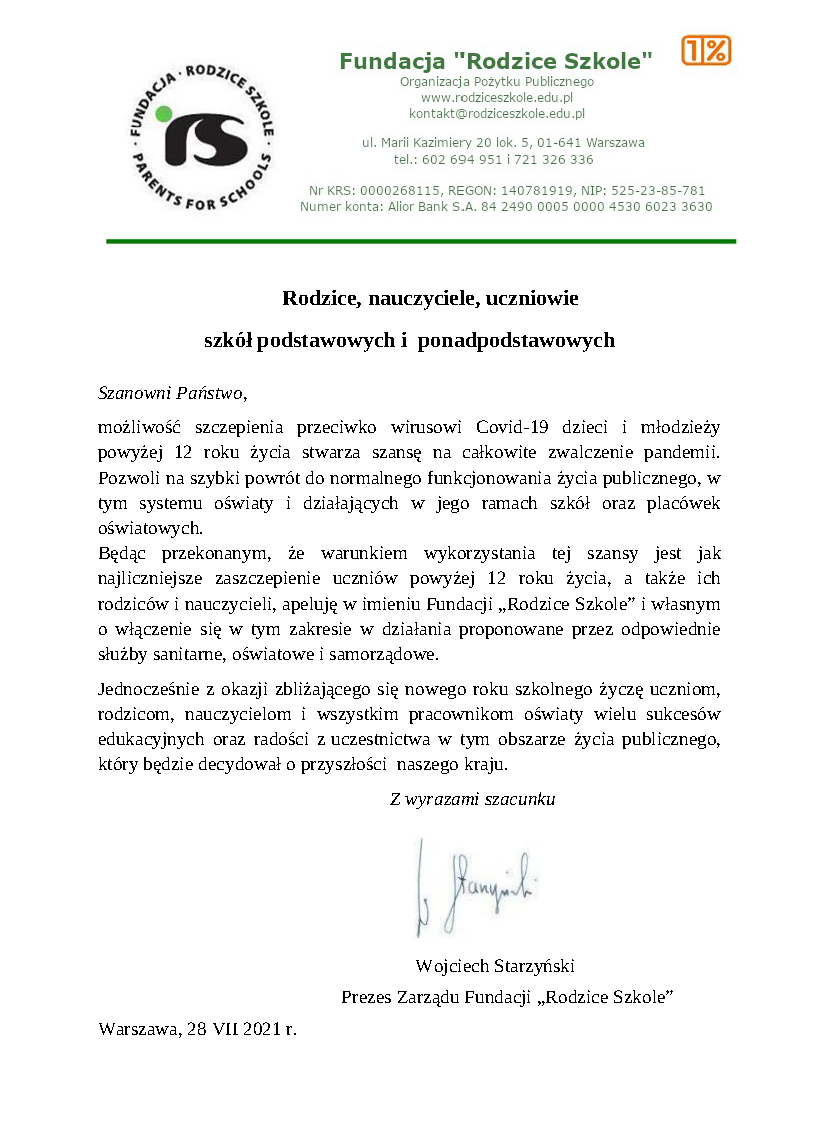 List w sprawie szczepień